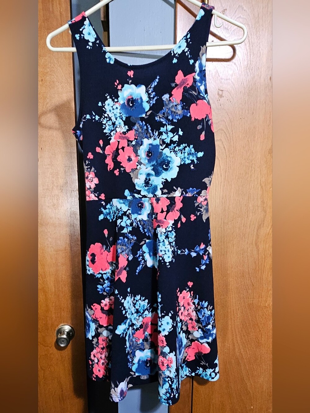 Ginger G Navy Dress with Light Blue Floral Print and Pink Accents
